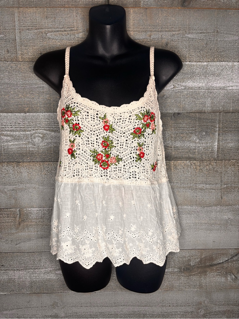 Handmade Crochet Floral Camisole Tank lace Top - Ivory / Cream cottage core
